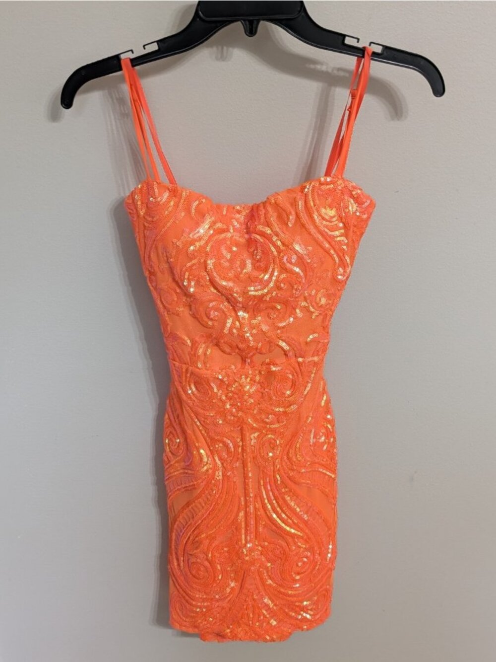 B Darlin Neon Orange Sequin Lace Up Cocktail Dress Homecoming Prom Women’s 3/4